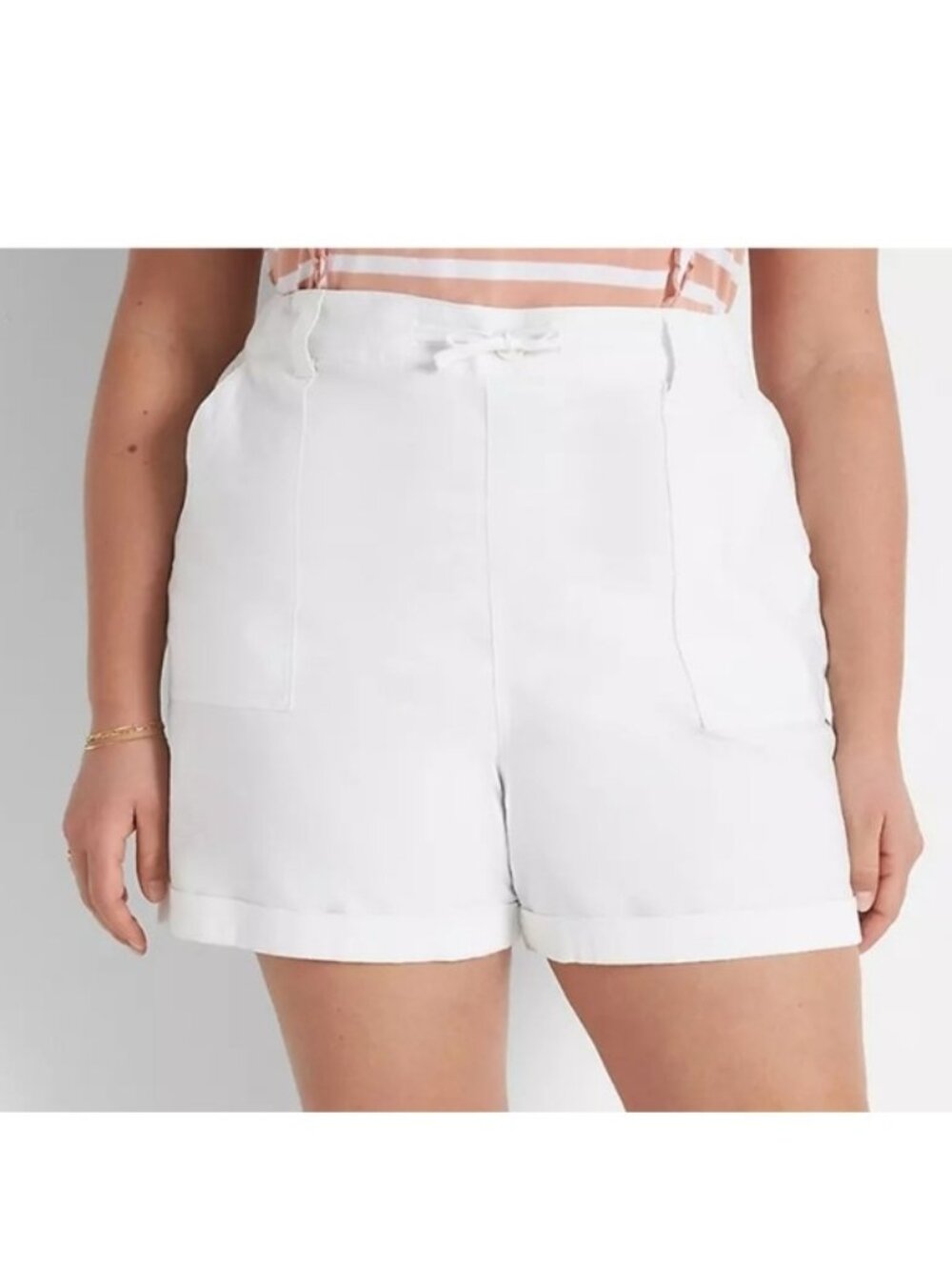 Lane Bryant Rolled Hem Drawstring Shorts, White, 22/24